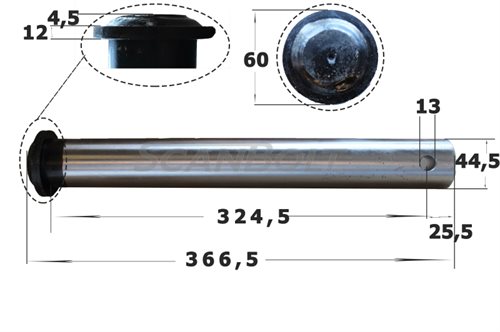 44,5x350 mm. Bolzen ohne Schmierung