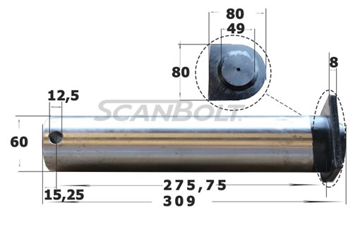 60X309 mm. Bolzen ohne Schmierung