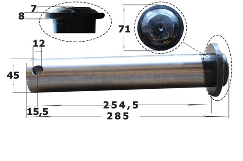 45x285 mm. Bolzen ohne Schmierung