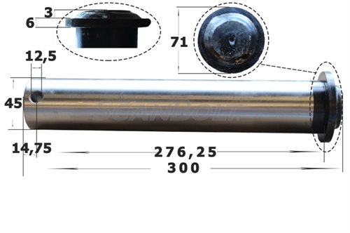 45x300 mm. Bolzen ohne Schmierung