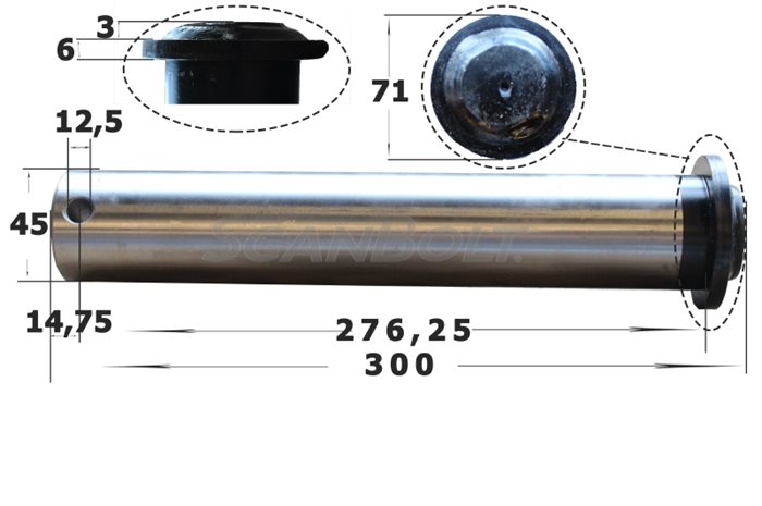 45x300 mm. Bolzen ohne Schmierung