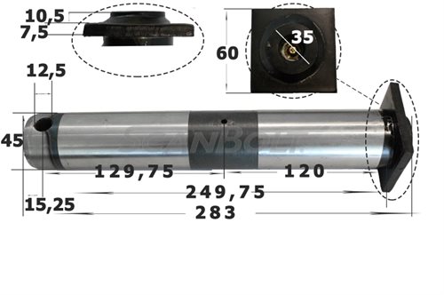 45x283 mm. Bolzen ohne Schmierung