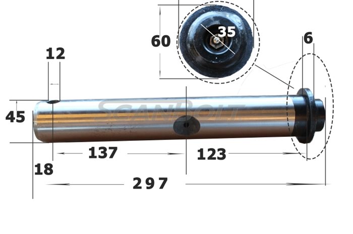 45x297 mm. Bolzen mit Schmierung