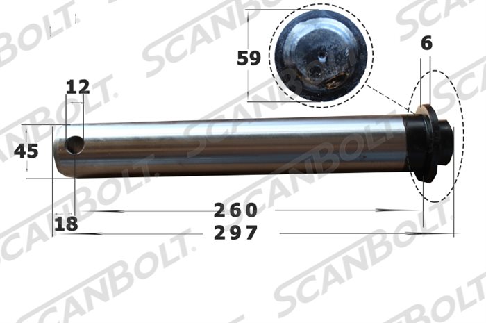 45x297 mm. Bolzen ohne Schmierung