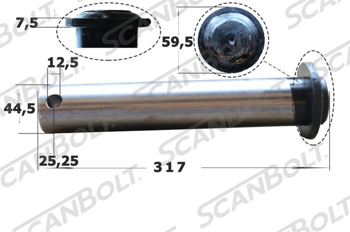 44,5x307 mm. Bolzen ohne Schmierung