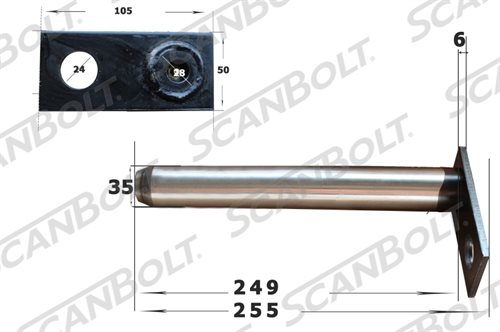 35x255 mm. Bolzen ohne Schmierung