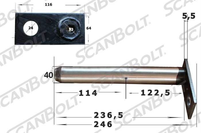 40x246 mm. Bolzen mit Schmierung