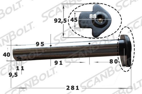 40x281 mm. Bolzen mit Schmierung