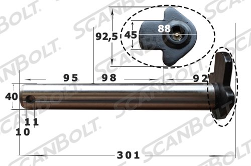 Bolt 40x301 mm. Bolzen mit Schmierung