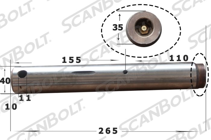 40x265 mm. Bolzen mit Schmierung